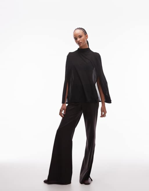 ASOS DESIGN – Hochgeschlossenes Cape-Oberteil mit Longline-Schnitt aus Netzstoff in Schwarz, 2 von 4