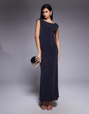 ASOS DESIGN - Hochgeschlossenes enges Maxikleid mit Wasserfallausschnitt am Rücken-Grau
