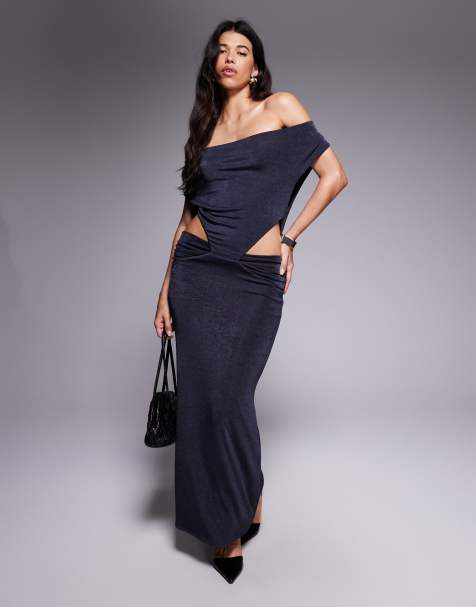 ASOS DESIGN – Hochgeschlossenes enges Maxikleid mit Wasserfallausschnitt am Rücken - view 1