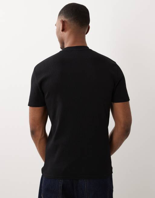 ASOS DESIGN – Hochgeschlossenes, geripptes T-Shirt in Schwarz mit schmalem Schnitt, 2 von 5
