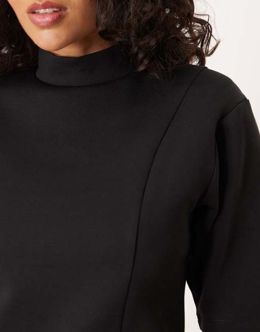 ASOS DESIGN – Hochgeschlossenes Interlock-Oberteil in Schwarz mit halblangen Ärmeln, 3 von 4