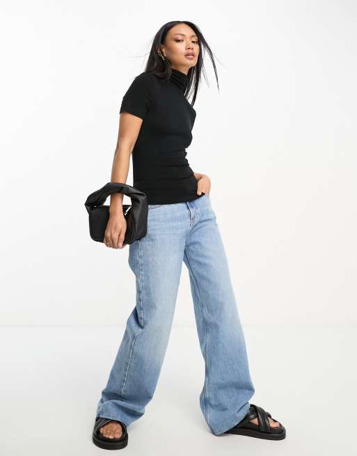 ASOS DESIGN – Hochgeschlossenes, kurzärmliges Oberteil aus Feinstrick in Schwarz, 4 von 4