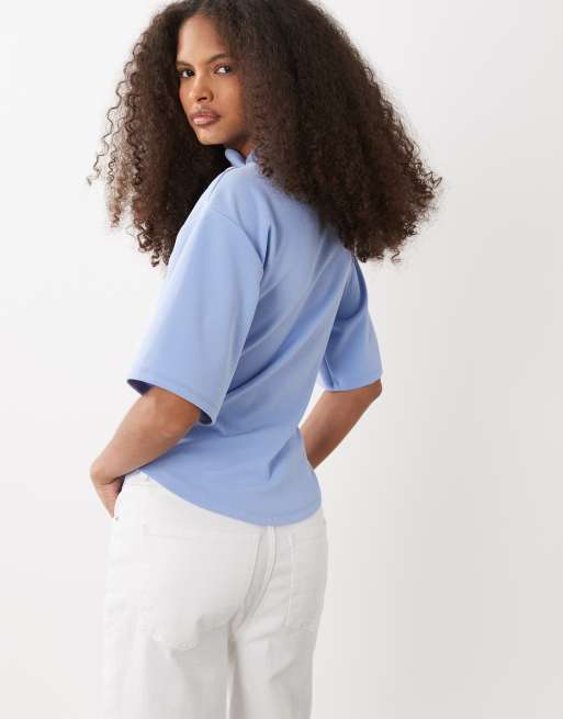 ASOS DESIGN – Hochgeschlossenes, kurzärmliges Oberteil in Blau, 4 von 4