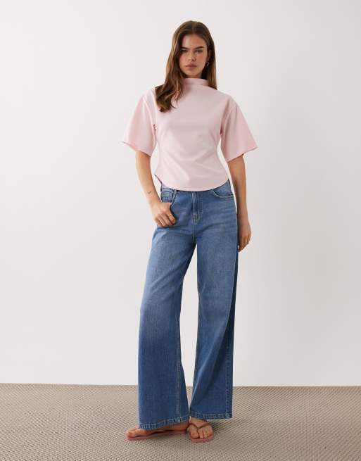 ASOS DESIGN – Hochgeschlossenes, kurzärmliges Oberteil in Pastellrosa, 2 von 4