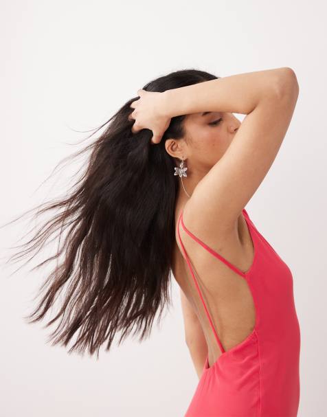 ASOS DESIGN – Hochgeschlossenes Maxikleid aus Netzstoff in Koralle mit Rückenausschnitt und doppeltem Trägerdetail - view 1