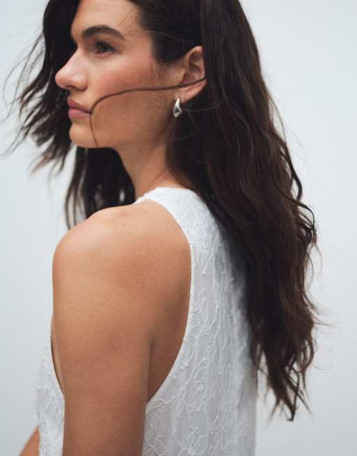 ASOS DESIGN – Hochgeschlossenes Maxikleid aus weißer Spitze mit Ringerrücken, 3 von 7