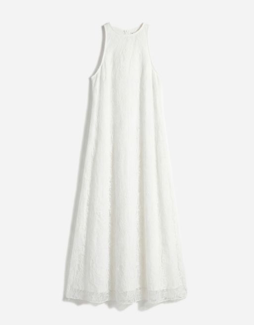 ASOS DESIGN – Hochgeschlossenes Maxikleid aus weißer Spitze mit Ringerrücken, 5 von 7