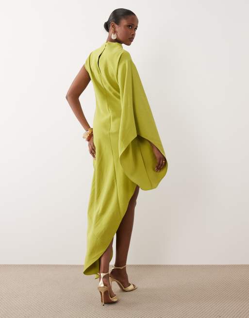 ASOS DESIGN – Hochgeschlossenes Maxikleid in Hellgrün mit einem Ärmel und asymmetrischem Saum, 4 von 4