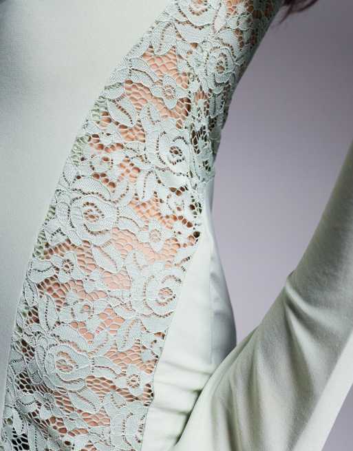 ASOS DESIGN – Hochgeschlossenes Maxikleid in Salbeigrün mit Spitzeneinsatz, 2 von 4