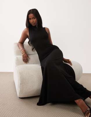 ASOS DESIGN - Hochgeschlossenes Maxikleid in Schwarz