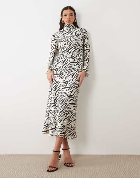 ASOS DESIGN – Hochgeschlossenes Maxikleid mit asymmetrischem Schnitt und Zebramuster - view 1