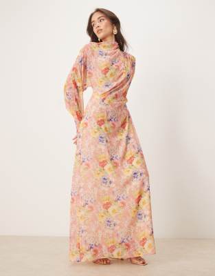 ASOS DESIGN - Hochgeschlossenes Maxikleid mit großflächigem Blumenmuster-Bunt