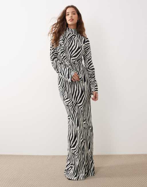 ASOS DESIGN – Hochgeschlossenes Maxikleid mit Zebramuster und Schaldetail, 2 von 4