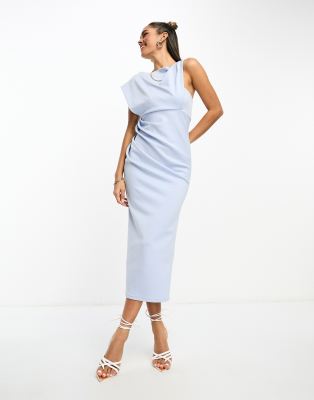 ASOS DESIGN - Hochgeschlossenes Midi-Bleistiftkleid in Blau