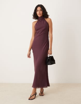 ASOS DESIGN - Hochgeschlossenes Midikleid aus Chiffon in Traubenlila