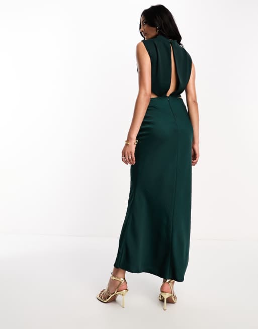 ASOS DESIGN – Hochgeschlossenes Midikleid aus Satin in Petrol mit