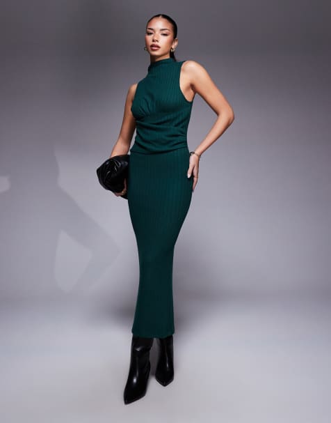ASOS DESIGN – Hochgeschlossenes Midikleid in Grün mit Twist-Detail vorne - view 1