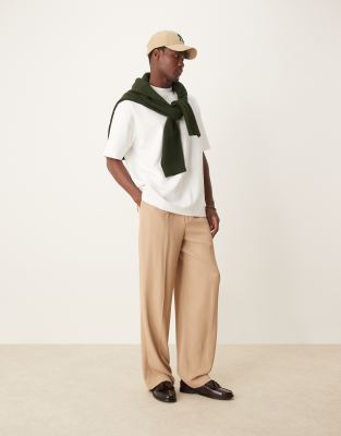 ASOS DESIGN – Hochgeschlossenes Oversize-T-Shirt aus hochwertigem Interlock-Stoff in Weiß 
