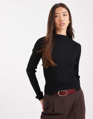 ASOS DESIGN - Hochgeschlossenes Rippstrick-Oberteil in Schwarz
