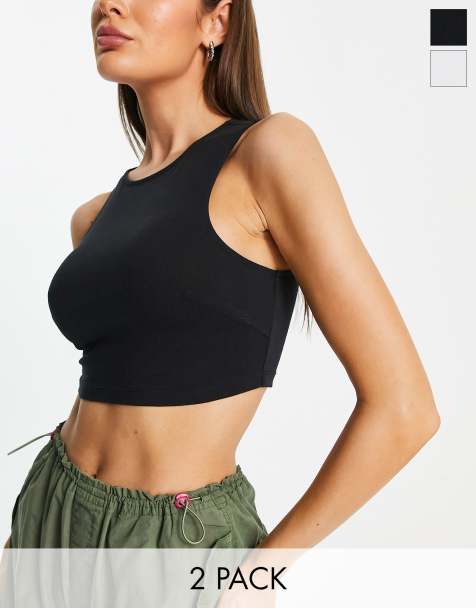 ASOS Design – Hochgeschlossenes, sehr kurzes Trägertop in Schwarz und Weiß, 2er-Pack - view 1
