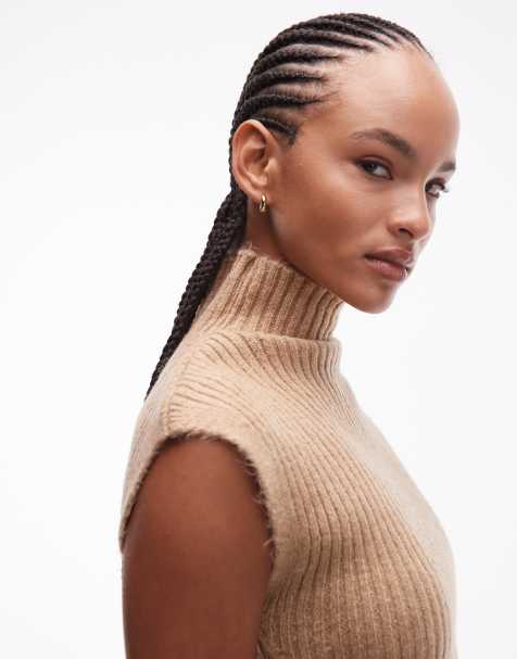 ASOS DESIGN – Hochgeschlossenes Tanktop aus Rippstrick in Mokka - view 1