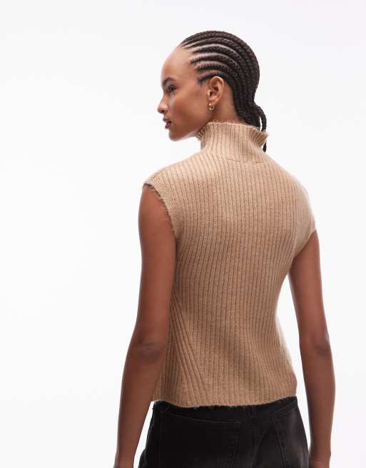 ASOS DESIGN – Hochgeschlossenes Tanktop aus Rippstrick in Mokka, 2 von 4