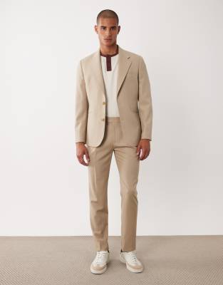 Hochwertige Anzughose mit schmalem Schnitt aus 100% Wolle in Steinbeige-Neutral Neutral 50 Short