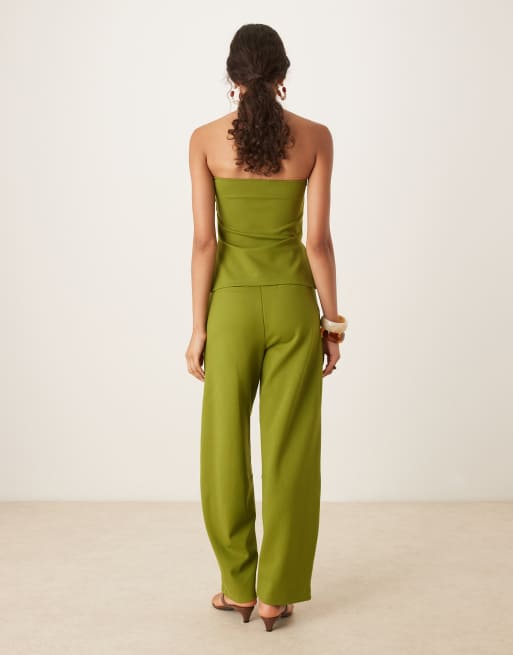 ASOS DESIGN – Hochwertige Barrel-Hose aus Ponte-Stoff in Khaki, Kombiteil, 4 von 5