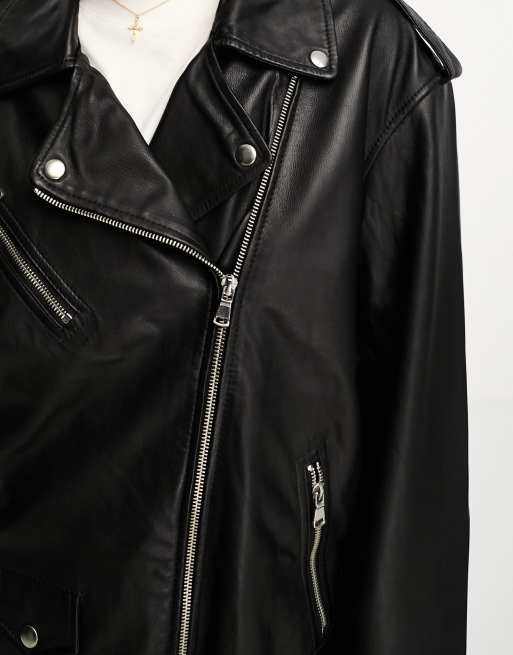 ASOS DESIGN – Hochwertige Bikerjacke aus echtem Leder in Schwarz, 4 von 4