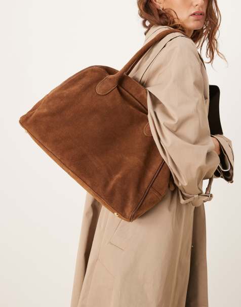 ASOS DESIGN – Hochwertige Bowling-Tragetasche aus Wildleder in Schokobraun - view 1