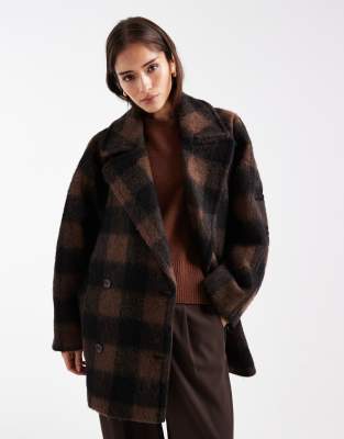 ASOS DESIGN - Hochwertige Cabanjacke aus Wollmix in Schwarz und Braun kariert-Bunt