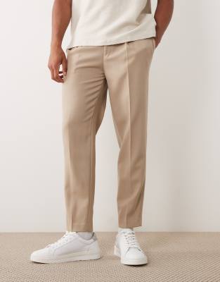 Hochwertige, elegante seitlich verstellbare Hose aus 100% Sommerwolle in Steinbeige mit schmal zulaufendem Bein-Neutral Neutral 44 Regular