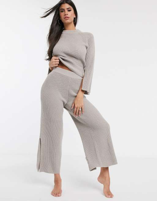 ASOS Design – Hochwertiger, legerer Strickpullover und Hose mit weitem Bein mit Schlitz, 3 von 3