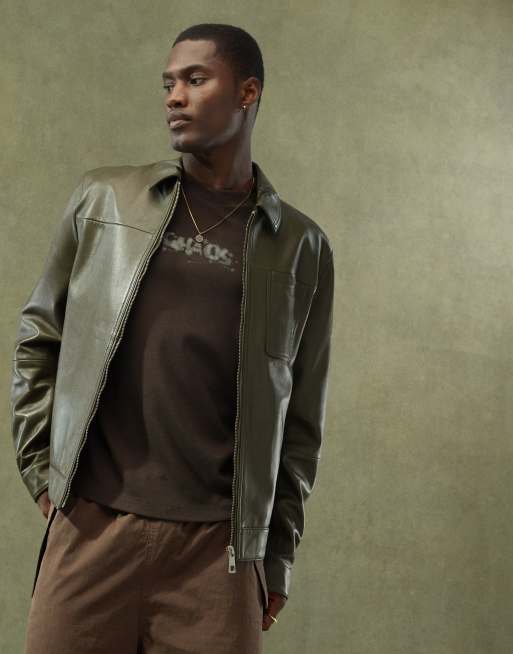 ASOS DESIGN – Hochwertige Harrington-Jacke aus echtem Leder in