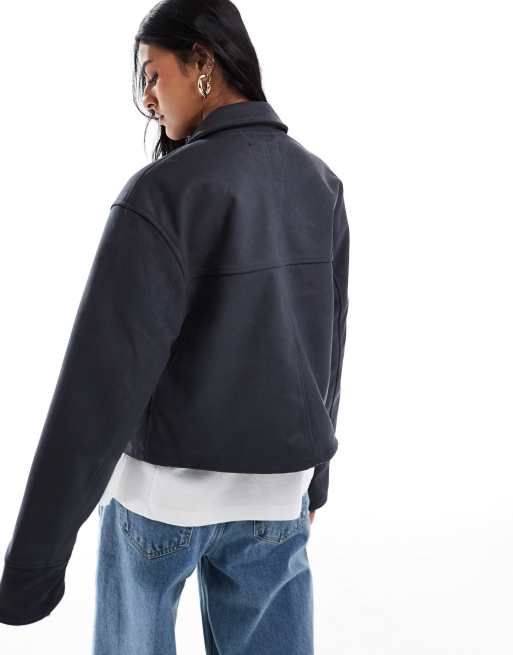 ASOS DESIGN – Hochwertige Jacke aus Wildlederimitat in Anthrazit mit hohem Kragen, 4 von 4