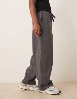 Hochwertige Loose Fit Jogginghose aus schwerem Stoff in Anthrazit meliert, 400 g/m²-Grau Grau S