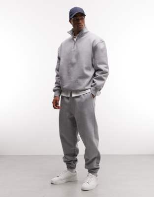 Hochwertige Oversize-Jogginghose aus schwerem Stoff in meliertem Grau, 400 g/m² Grau L