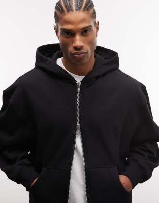 Hochwertige Oversize-Kapuzenjacke aus schwerem Stoff in Schwarz, 400 g/m² Schwarz S