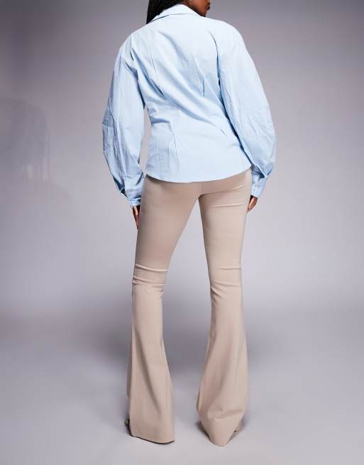 ASOS DESIGN – Hochwertige Ponte-Schlaghose in Steinbeige mit tailliertem Bund in Schwarz, 2 von 5