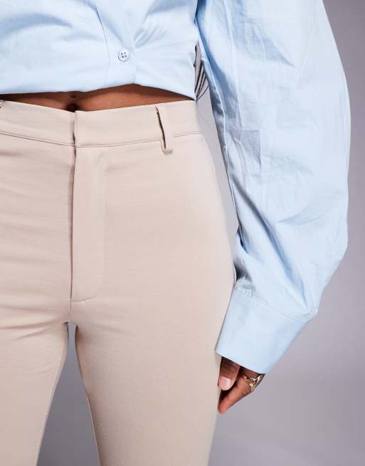 ASOS DESIGN – Hochwertige Ponte-Schlaghose in Steinbeige mit tailliertem Bund in Schwarz, 5 von 5