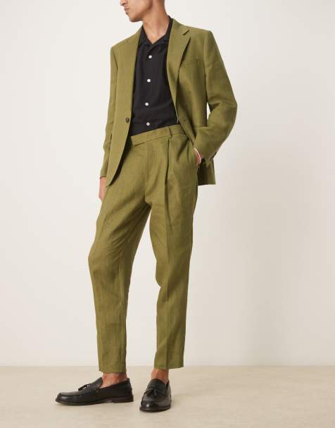 ASOS DESIGN – Hochwertige, schmal zulaufende Anzughose aus reinem Leinen in Grün - view 1