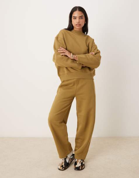 ASOS DESIGN – Hochwertige, schwere Barrel-Leg-Jogginghose in Keksbraun mit Ziernähten, 500 g/m² - view 1