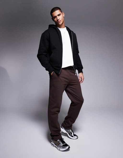 ASOS DESIGN – Hochwertige, schwere Jogginghose in Dunkelbraun mit geradem Schnitt, 400 g/m²