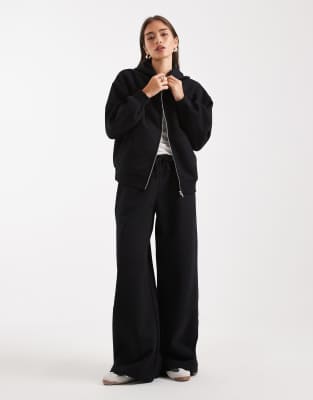 ASOS DESIGN - Hochwertige, schwere Jogginghose in Schwarz mit weitem Bein und Ziernähten, 500 g/m²