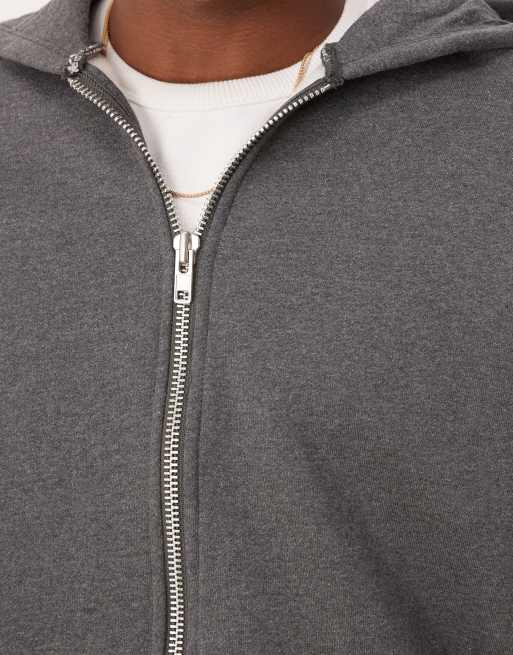 ASOS DESIGN – Hochwertige, schwere Oversize-Kapuzenjacke in Anthrazit meliert, 400 g/m², 3 von 4