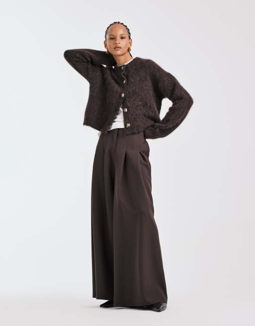 ASOS DESIGN – Hochwertige Strickjacke aus grober Alpakawolle in Schokobraun, 2 von 4