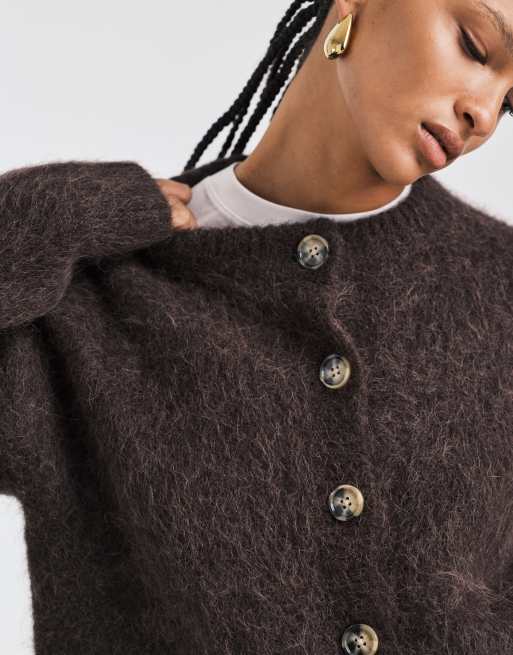 ASOS DESIGN – Hochwertige Strickjacke aus grober Alpakawolle in Schokobraun, 3 von 4