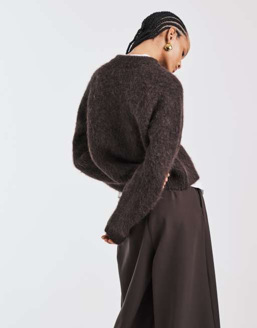 ASOS DESIGN – Hochwertige Strickjacke aus grober Alpakawolle in Schokobraun, 4 von 4