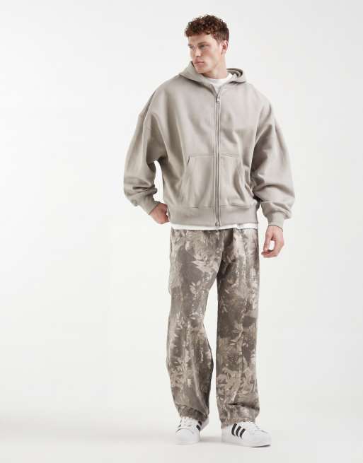 ASOS DESIGN – Hochwertige Super-Oversize-Kapuzenjacke aus schwerem Stoff in Hellgrau, 400 g/m² , 2 von 5