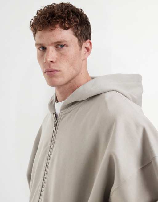 ASOS DESIGN – Hochwertige Super-Oversize-Kapuzenjacke aus schwerem Stoff in Hellgrau, 400 g/m² , 4 von 5